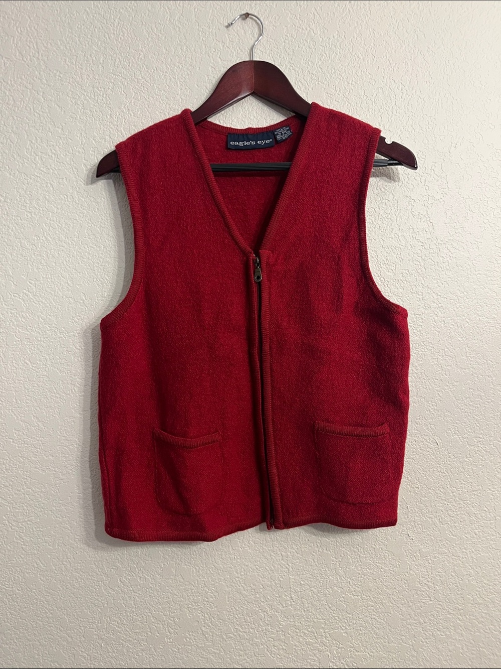 100% wool grandpa-core/ elevated casual Vintage Red Fleece Zip Vest